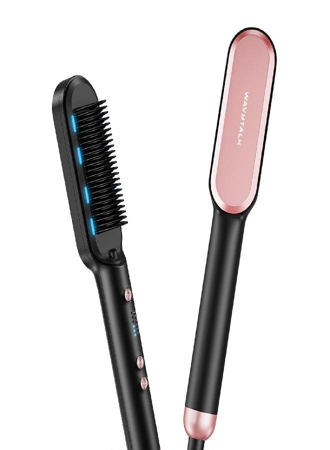 Wavytalk Hair Straightener Brush,Sleek Sweep Ionic Straightening Brush with 6 Temperature Adjust, Anti-Scald Ceramic Hair Straightener Comb Fast Heating for Home Salon, Dual Voltage, Rose Gold - Image 1